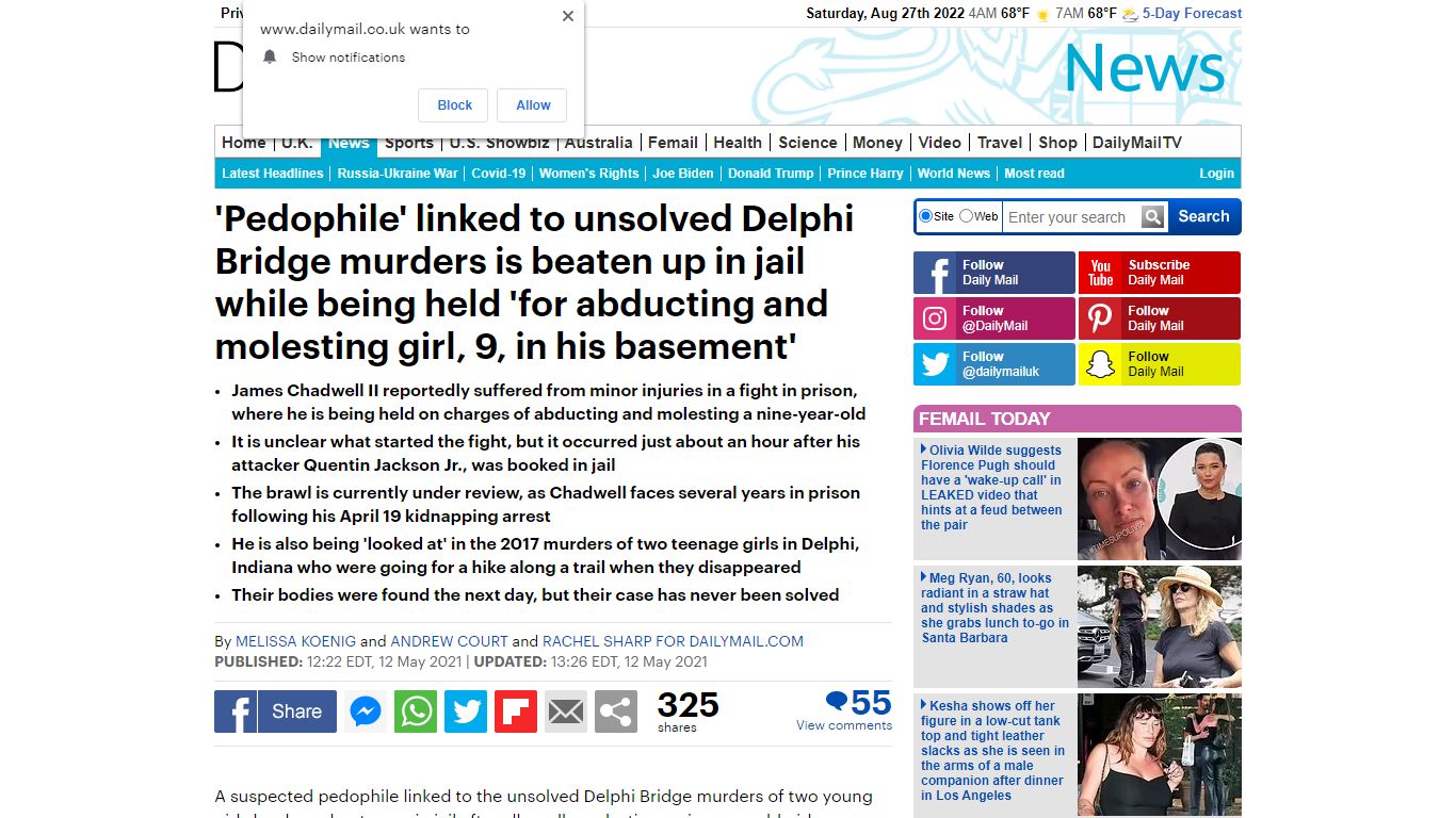 'Pedophile' linked to unsolved Delphi murders' is beaten up in jail